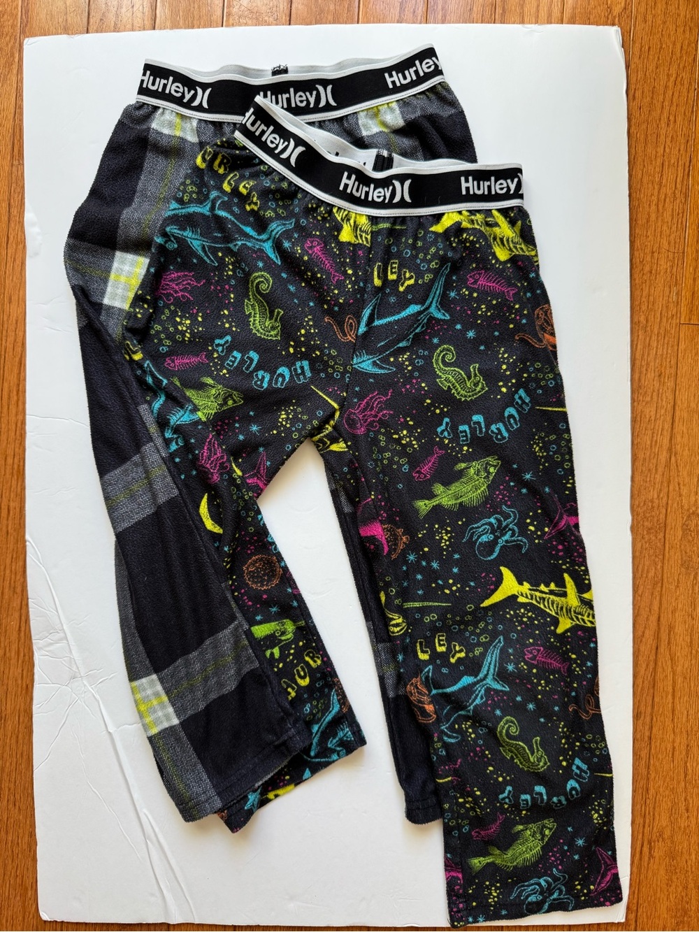Hurley Kids Black Pajama Bottoms with Neon Ocean Print - 2 Pack